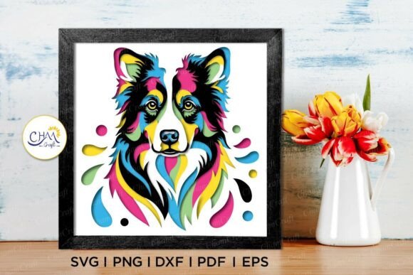 3D Border Collie Shadow Box SVG for Dogs