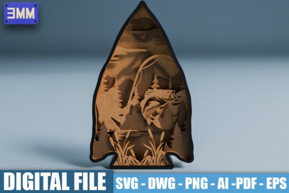 3D Fishing Arrowhead Laser Cut File for Stands