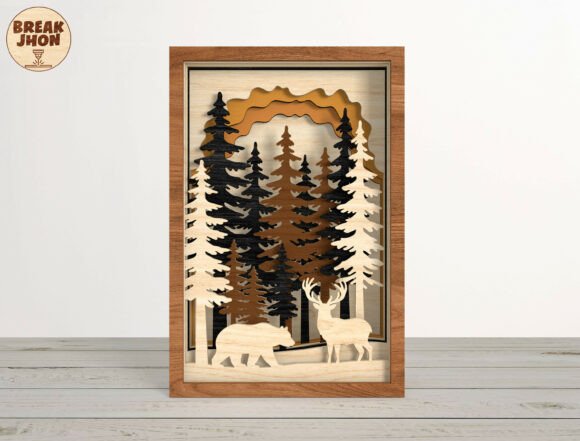 3D Forest Deer Shadow Box Laser Cut Svg for Home Decor