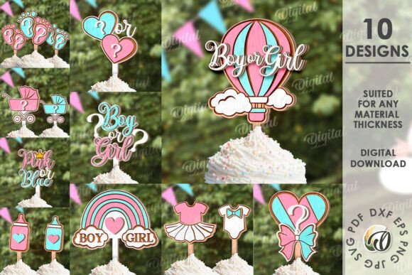 3D Gender Reveal Cake Toppers Bundle: Laser Cutting & Cake Toppers