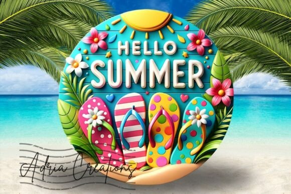 3D Hello Summer Flip Flops Welcome Sign Graphics and Crafts