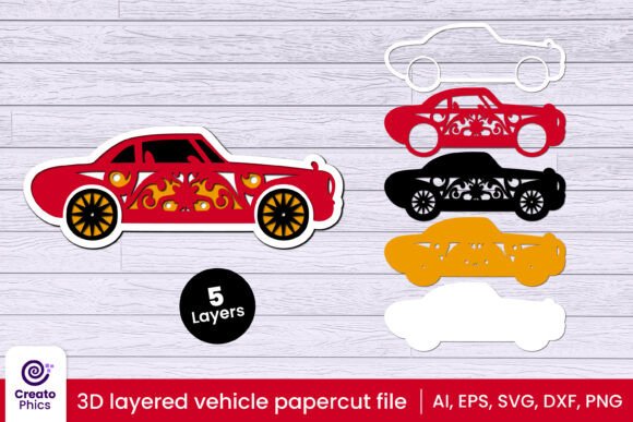 3D Layered Car Paper Laser Cut SVG