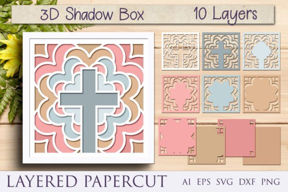 3d Layered Cross Svg, Mandala Papercut for Laser Cutting and Shadow Boxes