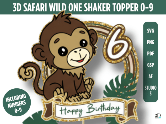 3D Safari Wild One Shaker Topper 0-9