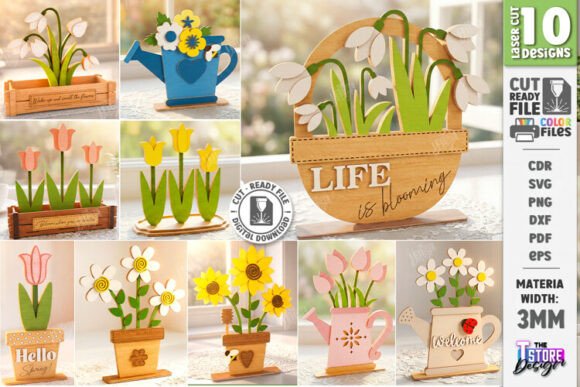 3D Spring Flower Laser Cut Bundle for Laser Cutting and Spring Amp