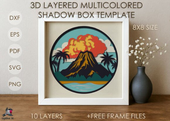 3D Volcano Montain Shadow Box SVG Templa