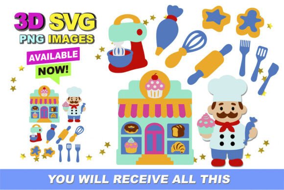Cake Shop 3D SVG and Clipart for Graphics and Crafts