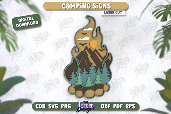 Camping Sign 3D Camping Scene Hiking Laser Cutting Summer