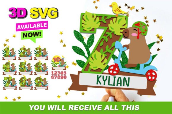 Capybara Ride Numbers Topper 3D SVG for Laser Cutting and Birthday Projects