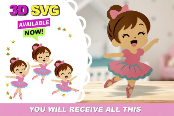 Cute Ballerina 3D SVG for Birthdays