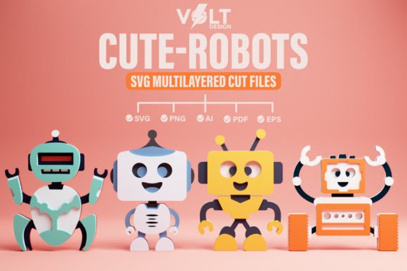 Cute Robot 3D SVG Multilayered Bundle for Shapes and Branding