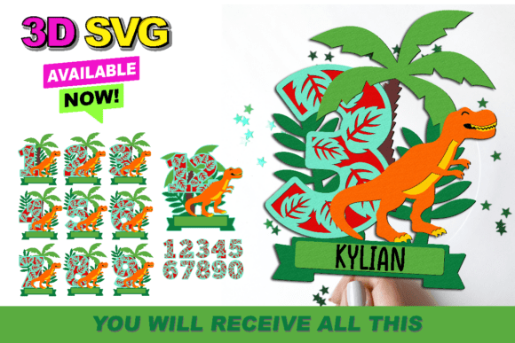 Dinosaur Numbers Topper 3D SVG for Birthdays