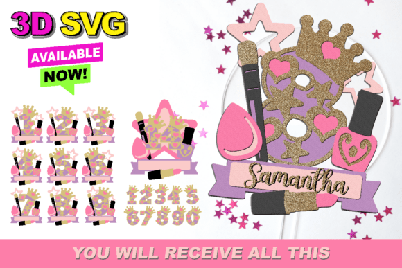 Make Up Cake Topper 3D SVG Graphics for Crafts