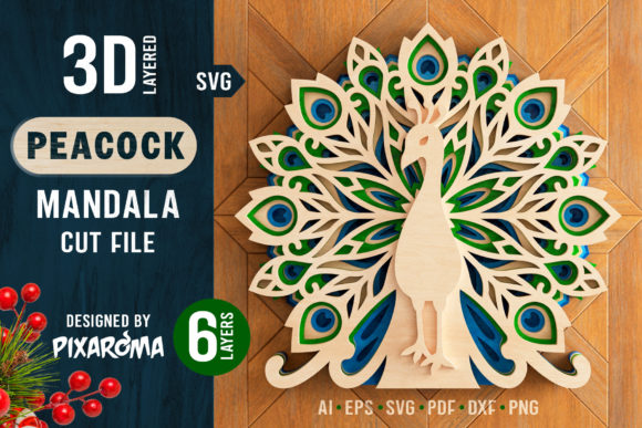 Peacock Mandala 3D Layered SVG Cut File for Laser Cutting and Shadow Boxes
