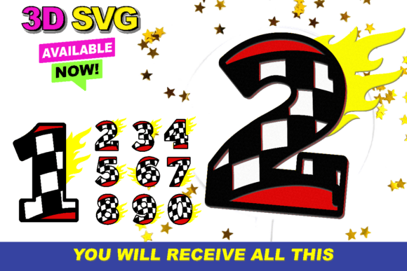 Racing Flag Numbers 3D SVG