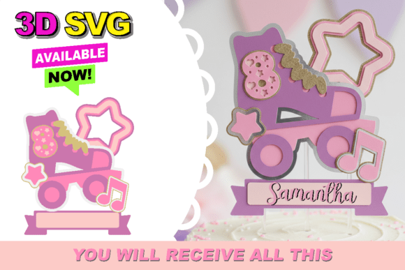 Roller Skates Cake Topper 3D SVG