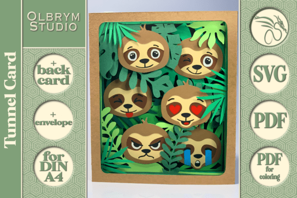 Sloths Emoji Tunnel Card 3D SVG Review for Pop-Up Cards