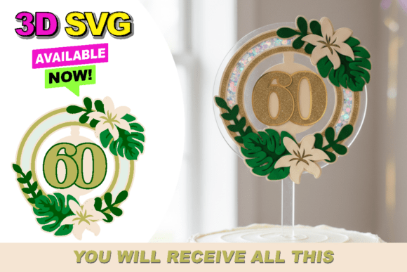 Tropical Leaf Cake Topper 3D SVG for Birthdays and Blog Graphics