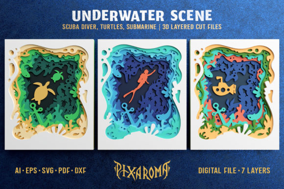 Underwater Scene 3D Layered Cut File for Shadow Boxes and 3D SVG Projects