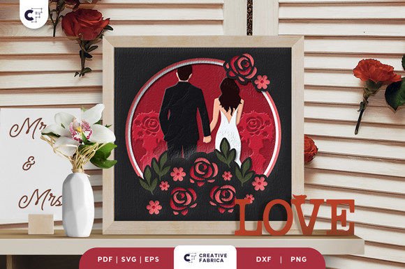 Wedding Portrait 3D Shadow Box Paper Cut: 3D SVG Table Decorations