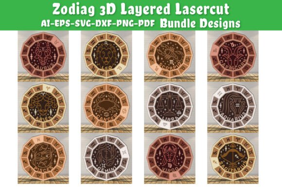 Zodiac 3D Layered Lasercut File BUNDLES for Laser Cutting and Wall Decor